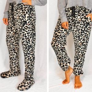 Pajama Pants Footed Sherpa Cheetah Print